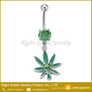 316L Surgical Steel Pot Leaf Enamel Cubic Zirconia Dangle Belly Button Rings Jewelry